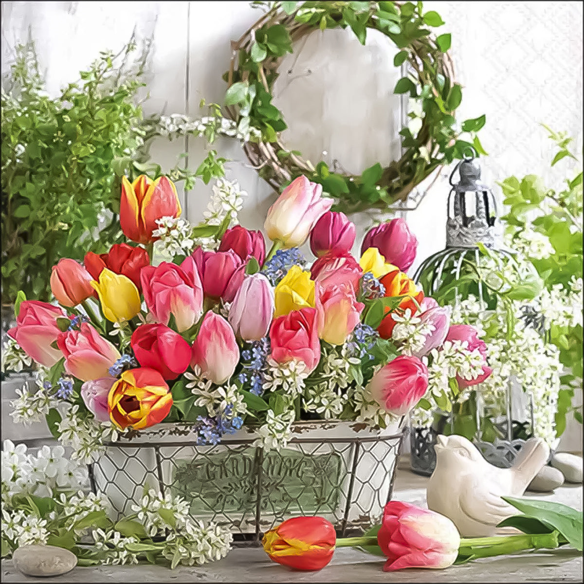 Guardanapo para Decoupage Ambiente 33x33cm com 2 Unidades - Jardim Tulipas
