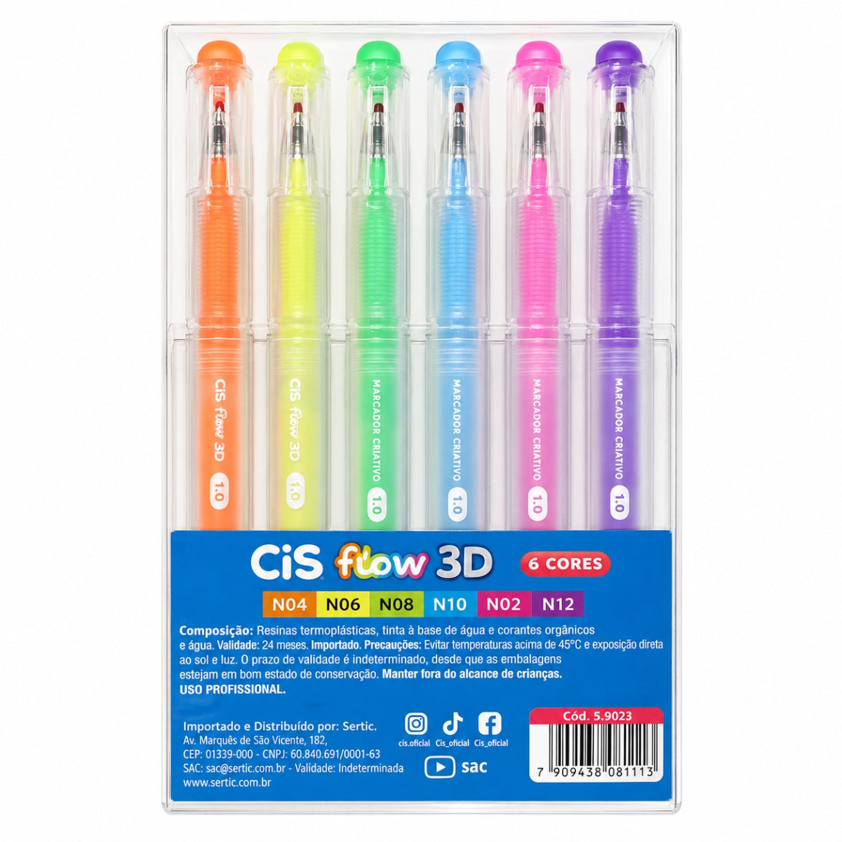 Estojo Marcador Acrílico Flow 3d Neon Ponta 1,0mm com 6 Cores - Cis