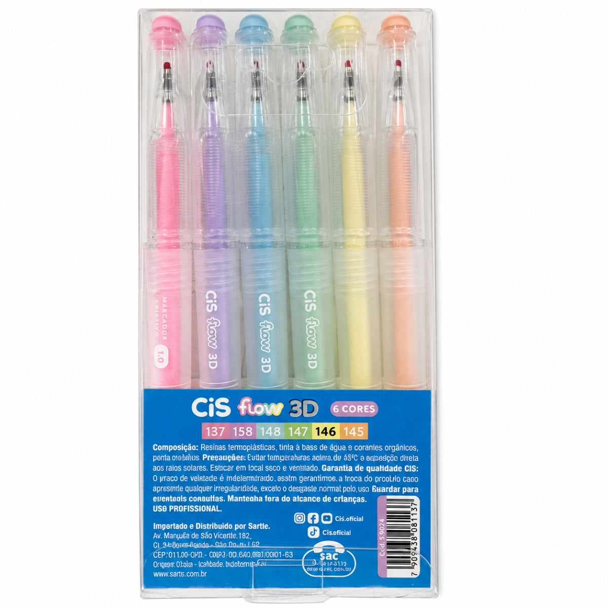Estojo Marcador Acrílico Flow 3d Pastel Ponta 1,0mm com 6 Cores - Cis
