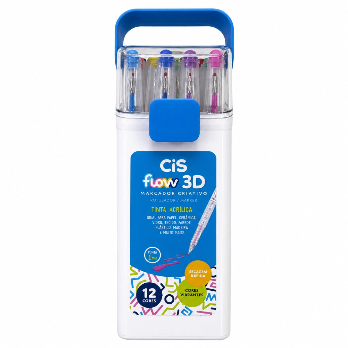 Estojo Marcador Acrílico Flow 3d Ponta 1,0mm com 12 Cores - Cis