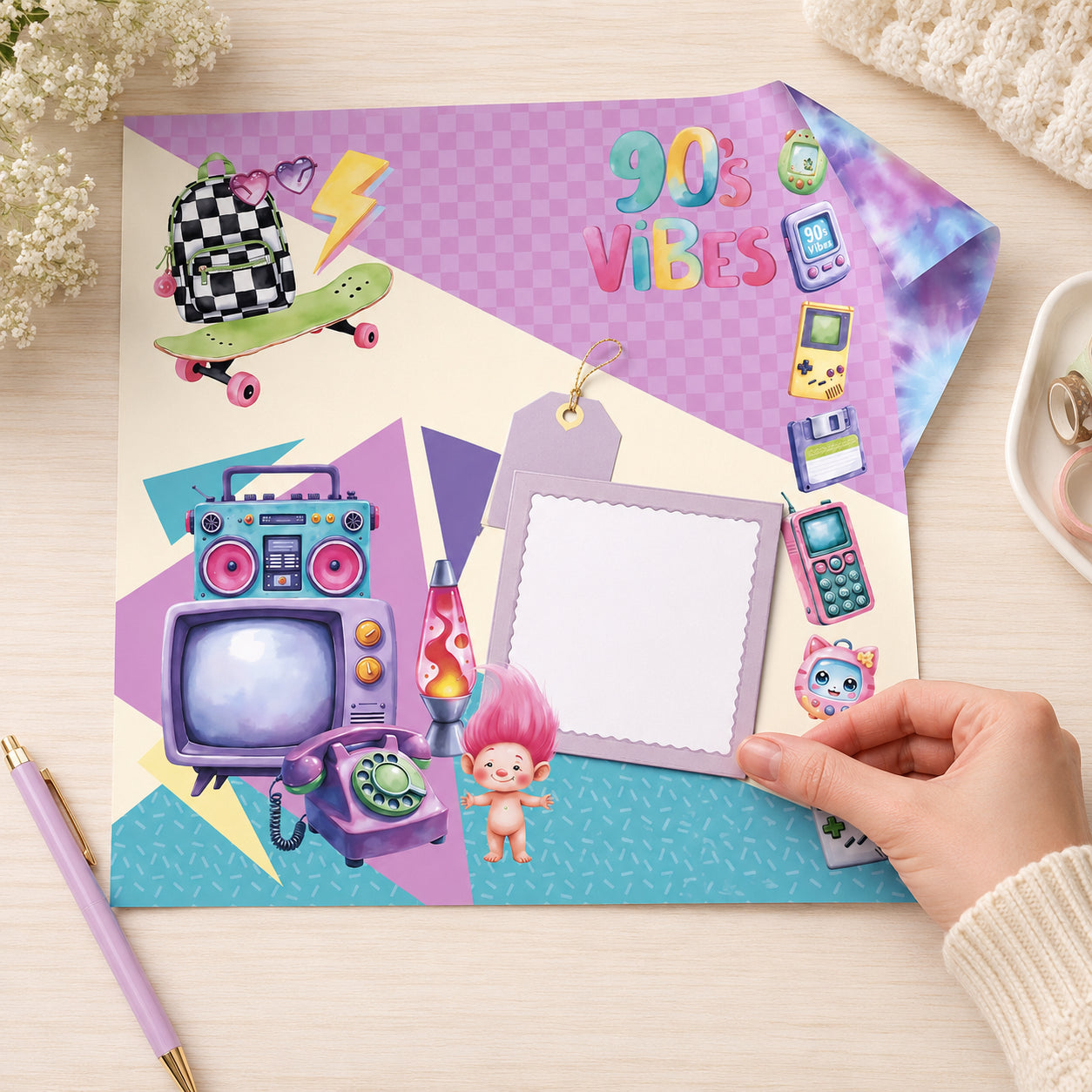 Papel para Scrapbook Dupla Face Anos 90 30,5x30,5cm para Scrapbook e Papelaria Criativa Sd-1422 - Litoarte