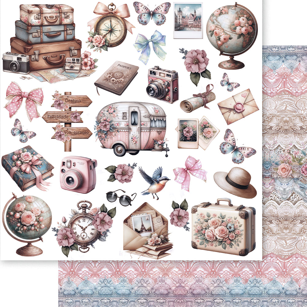 Papel para Scrapbook Dupla Face Viagem 30,5x30,5cm para Scrapbook e Papelaria Criativa Sd-1427 - Litoarte
