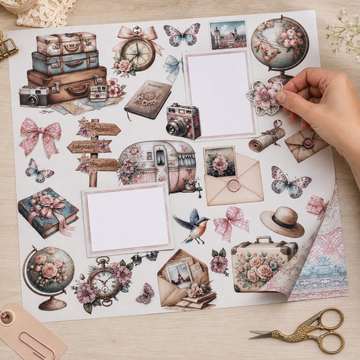 Papel para Scrapbook Dupla Face Viagem 30,5x30,5cm para Scrapbook e Papelaria Criativa Sd-1427 - Litoarte