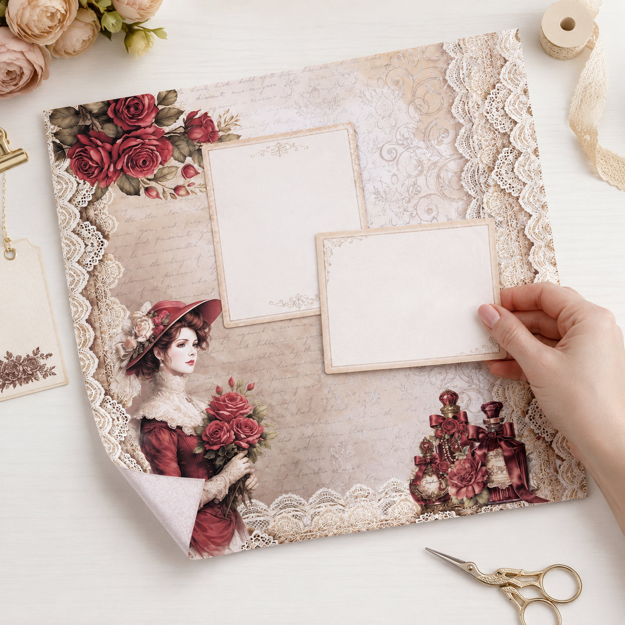 Papel para Scrapbook Dupla Face Dama Vintage 1 30,5x30,5cm para Scrapbook e Papelaria Criativa Sd-1434 - Litoarte