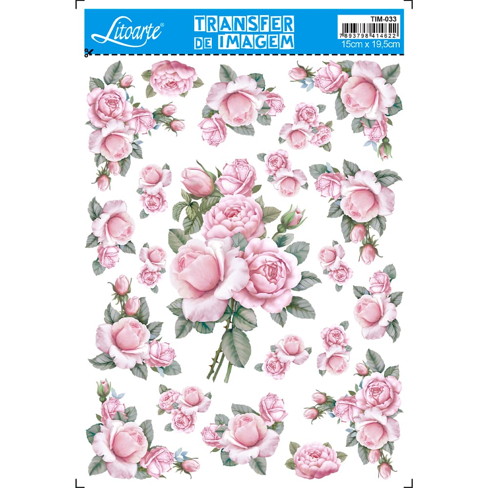 Transfer de Imagem Médio Rosas Cor de Rosas 15x19,5cm para Artesanato e Decoração Tim-033 - Litoarte