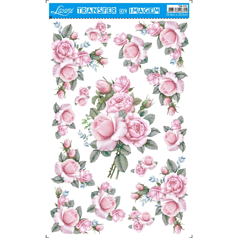 Transfer de Imagem Big Flores Pink 19,5x29,5cm para Artesanato e Decoração Tib-110 - Litoarte