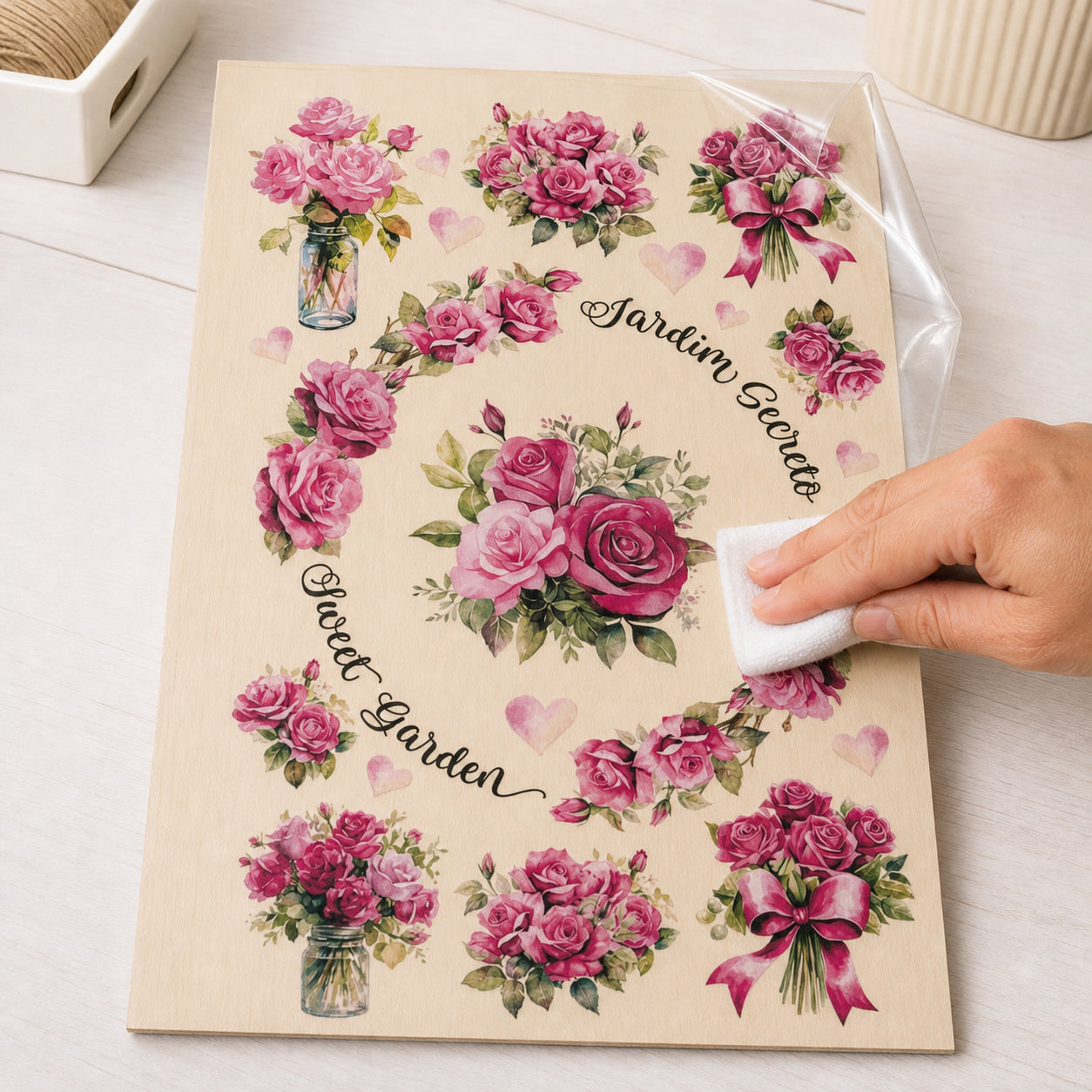 Transfer Espelhado Rosas Cor de Rosas 19,5x29,5cm para Artesanato e Decoração Teb-011 - Litoarte