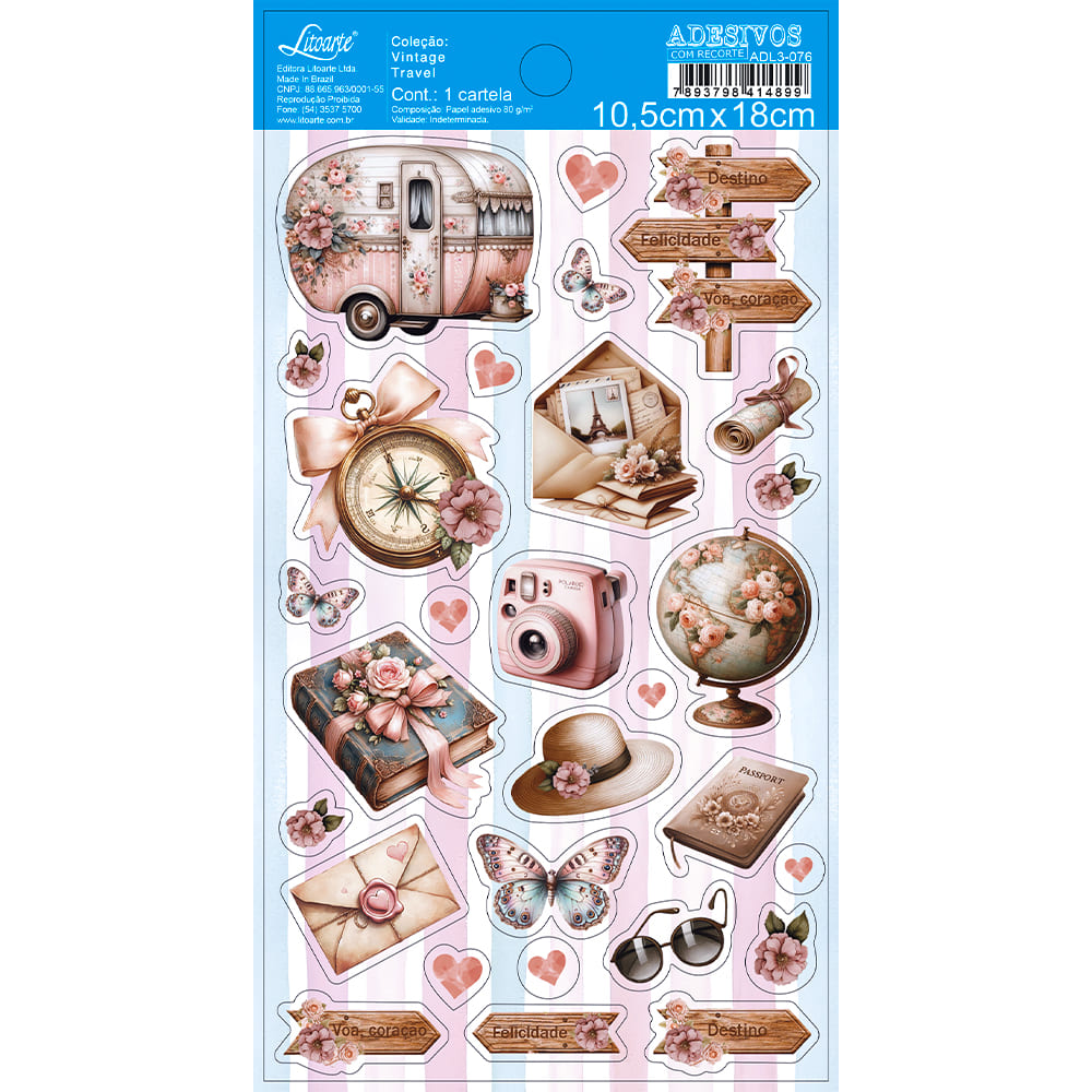 Adesivo com Recorte Retro 10,5x18cm para Artesanato e Scrapbook Adl3-076 - Litoarte