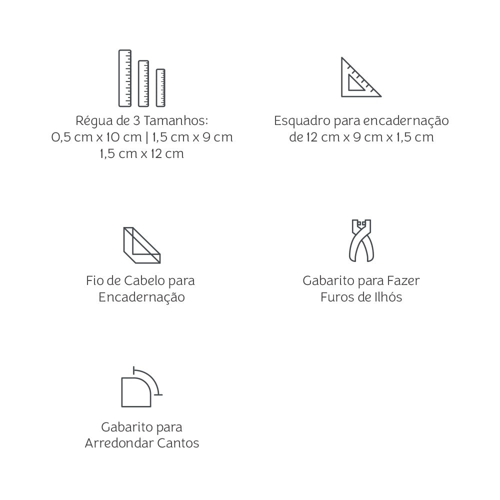 Régua Bookbinding 5 em 1 para Encadernação Artesanal e Papelaria Criativa - Mimo