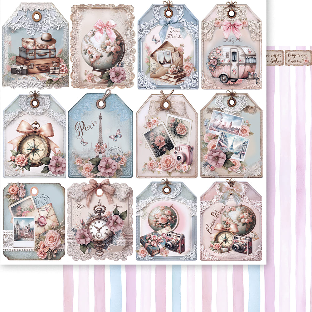 Papel para Scrapbook Dupla Face Vintage Travel 30,5x30,5cm para Scrapbook e Papelaria Criativa Sd-1426 - Litoarte