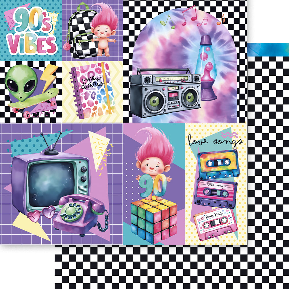 Papel para Scrapbook Dupla Face Anos 90 1 30,5x30,5cm para Scrapbook e Papelaria Criativa Sd-1424 - Litoarte
