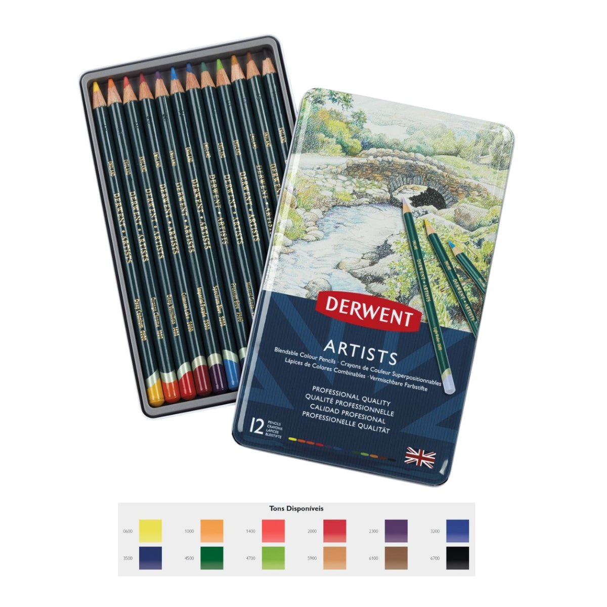 Estojo Lápis de Cor Artists com 12 Cores - Derwent  