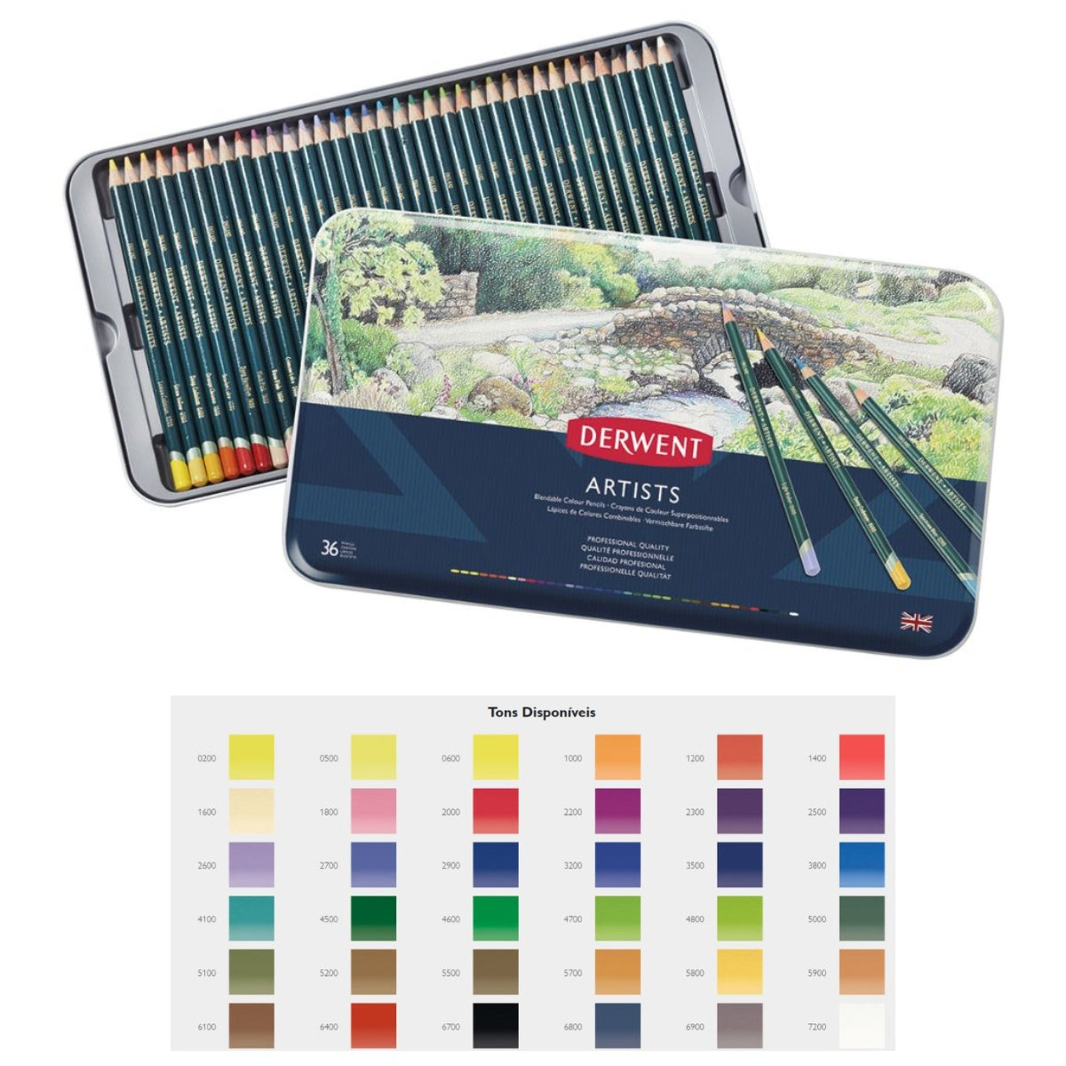Estojo Lápis de Cor Artists com 12 Cores - Derwent  