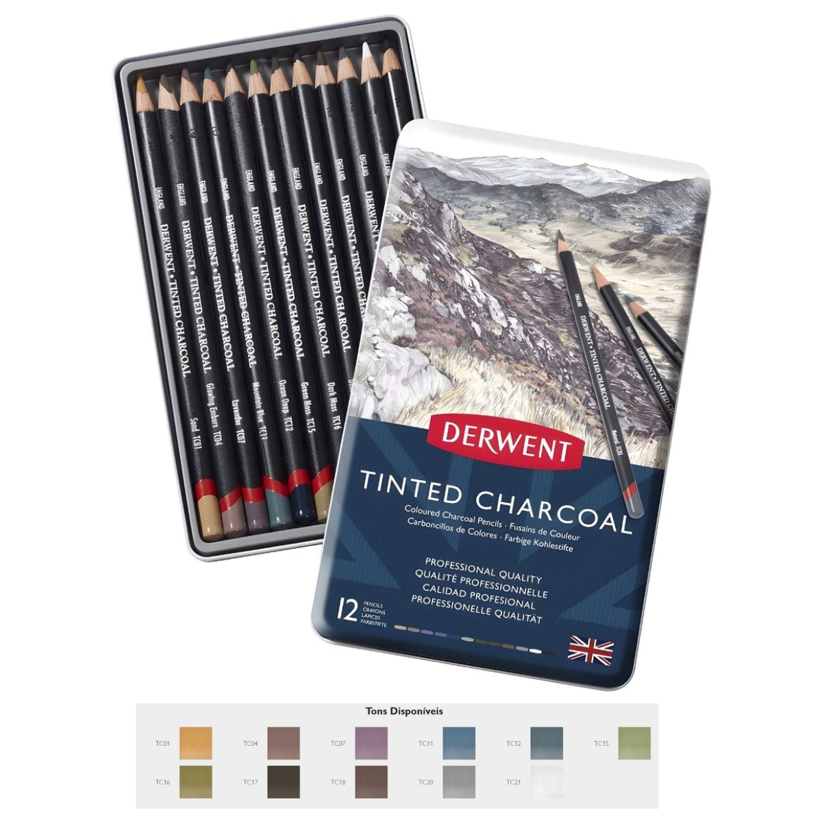 Estojo Lápis Carvão Colorido Tinted Charcoal - Derwent