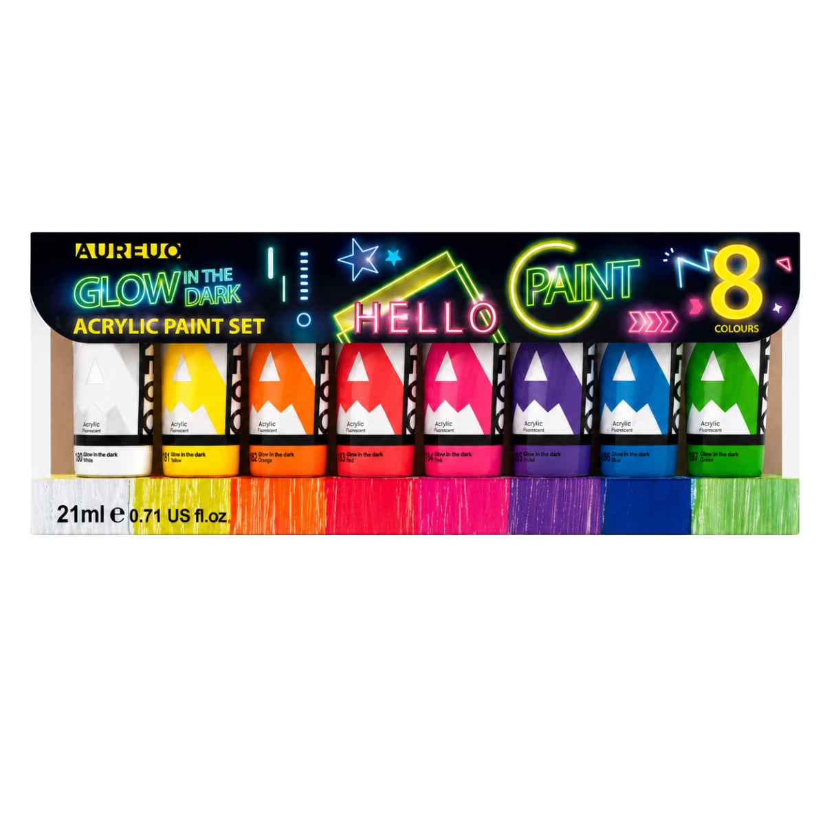 Kit de Tinta Acrílica Brilha no Escuro 8 Cores 21ml - Phoenix Aureou