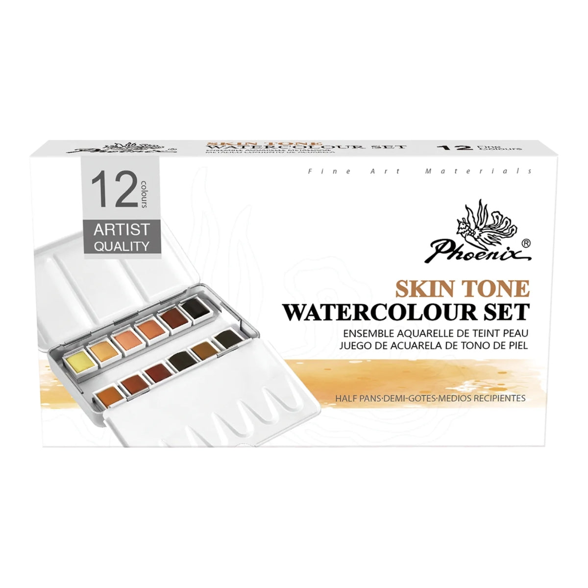 Estojo de Aquarela Tons de Pele 12 Meias Pastilhas - Phoenix