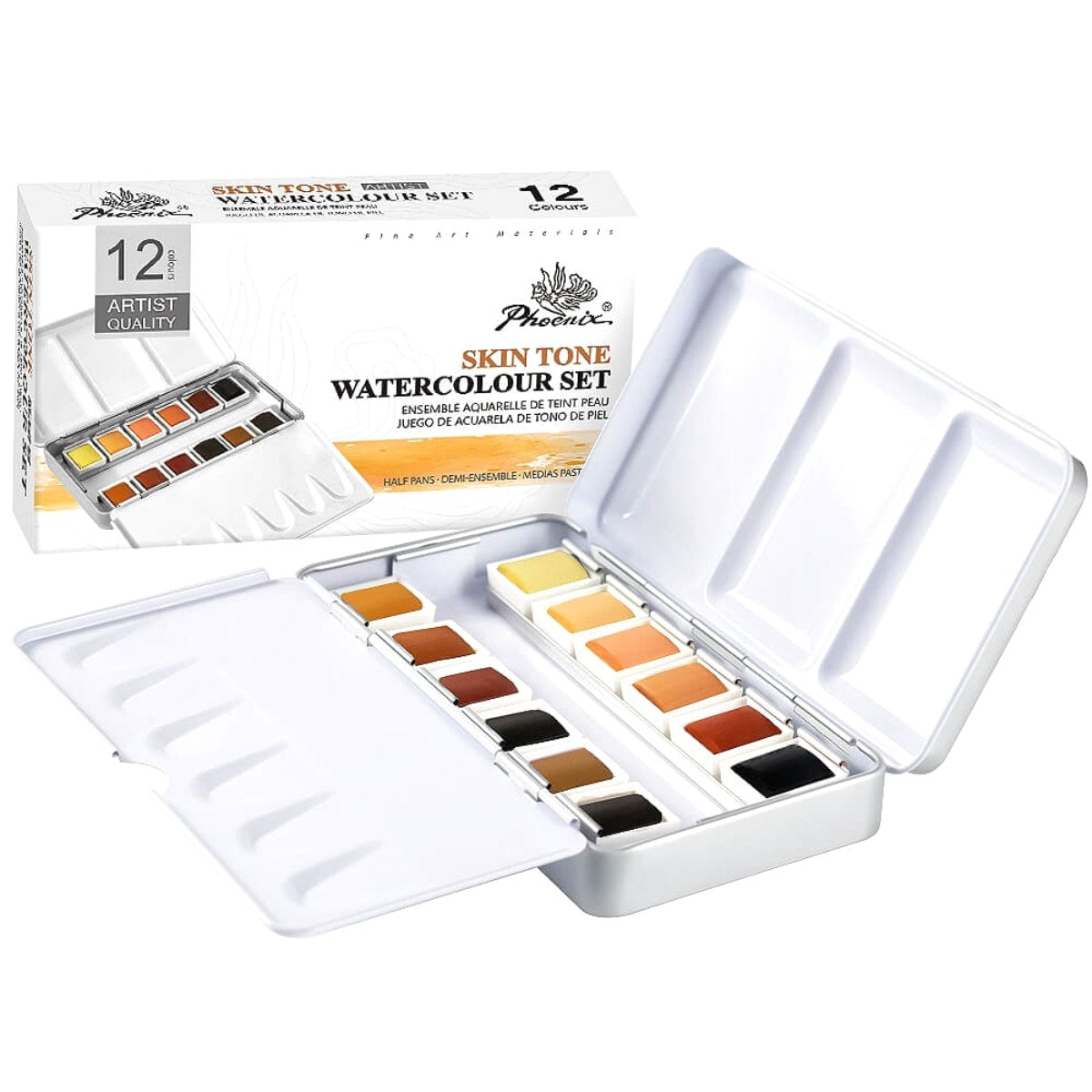 Estojo de Aquarela Tons de Pele 12 Meias Pastilhas - Phoenix