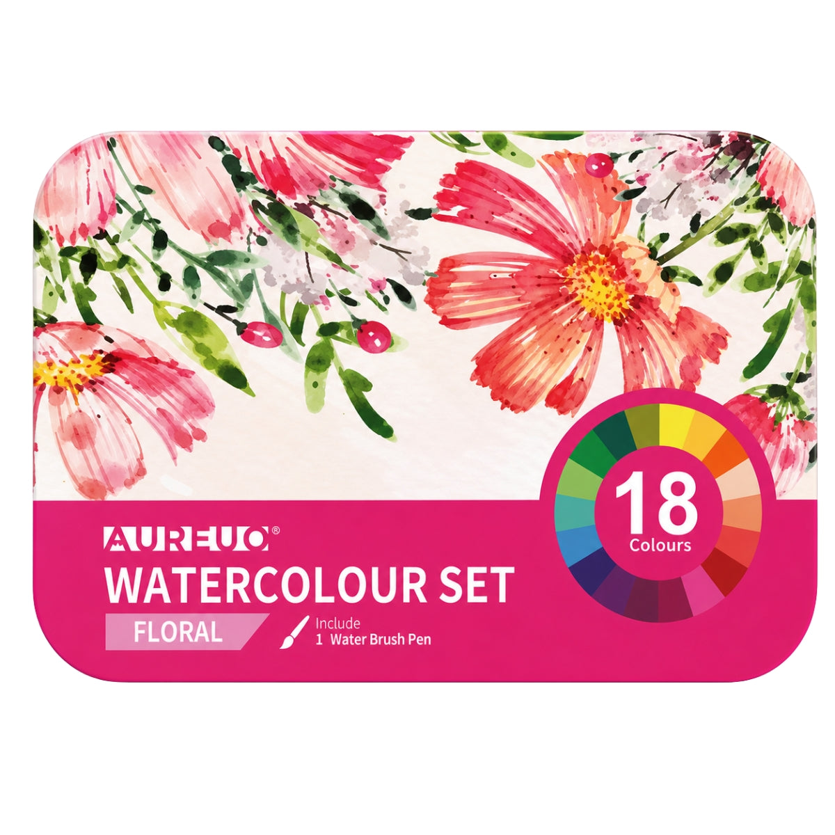 Estojo de Aquarela Floral 18 Meias Pastilhas com Pincel - Phoenix
