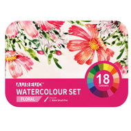 Estojo de Aquarela Floral 18 Meias Pastilhas com Pincel - Phoenix