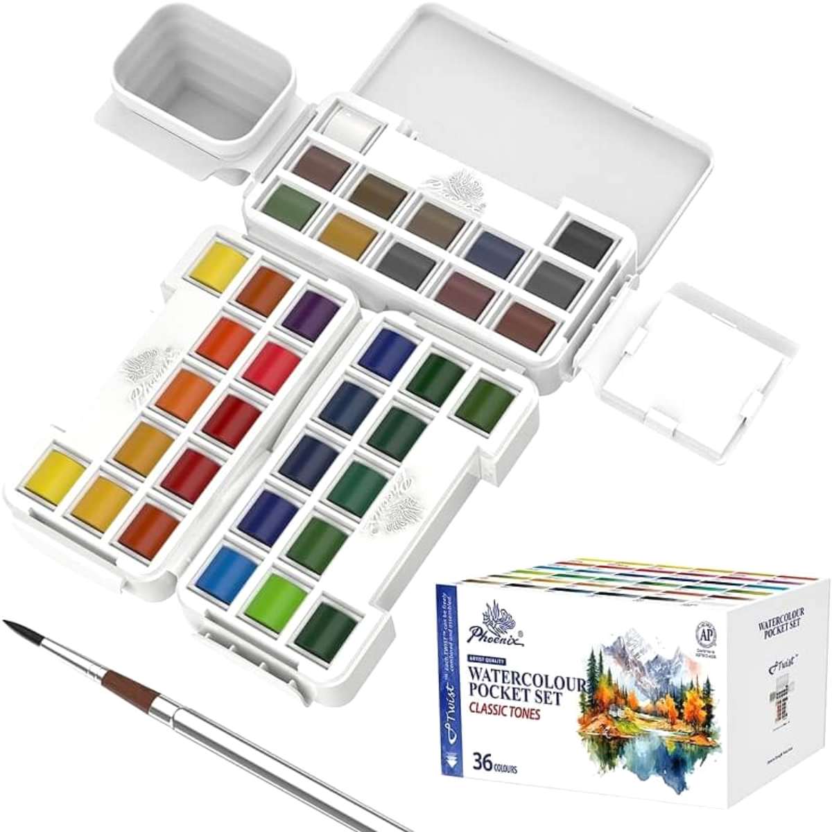 Estojo de Aquarela Pocket Set 36 Meias Pastilhas - Phoenix