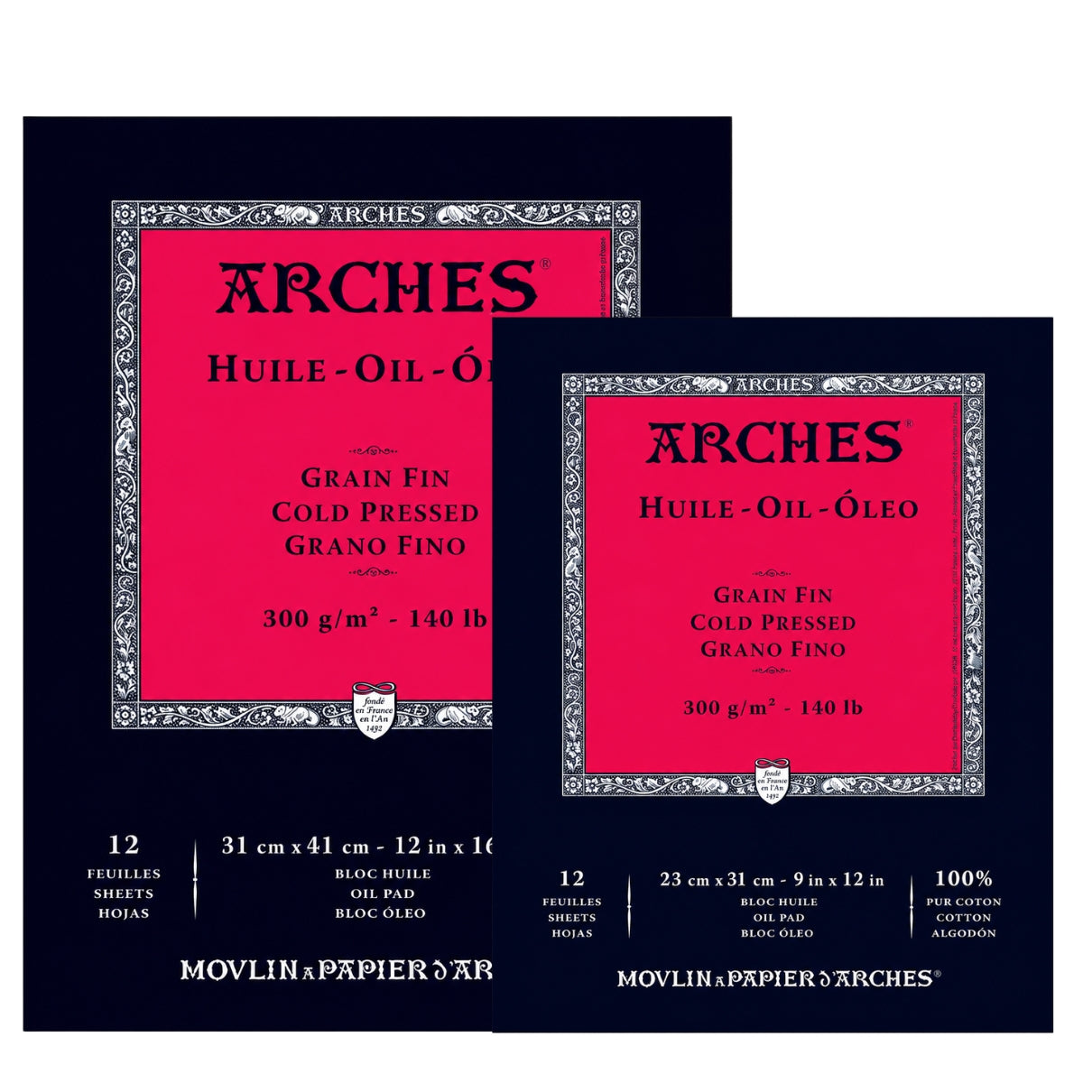 Bloco para Óleo Huile Grão Fino 300g com 12 Folhas 100% Algodão - Arches