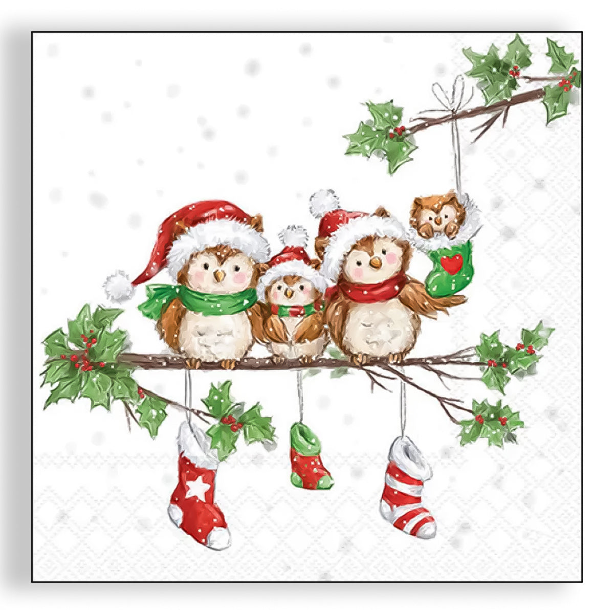 Guardanapo para Decoupage Ambiente 33x33cm com 2 Unidades - Familia de Corujas Natal