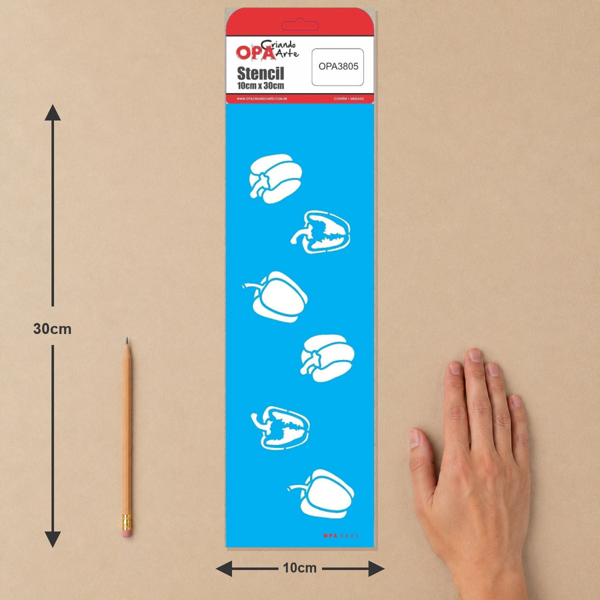Stencil Feirinha Legumes Pimentões 10x30cm para Pintura Decorativa e Artesanato 3805 - Opa