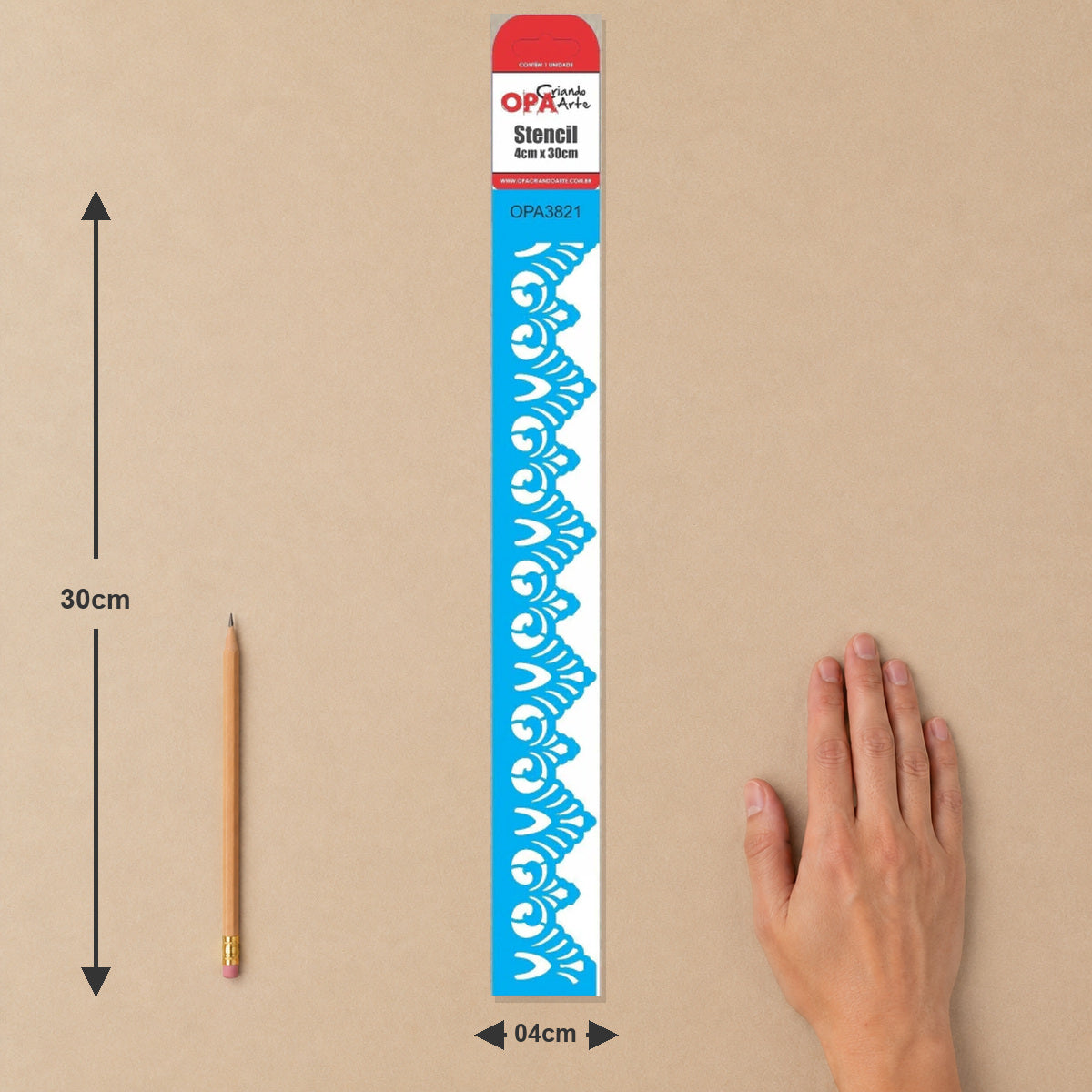 Stencil Renda Plumada 4x30cm para Pintura Decorativa e Artesanato 3821 - Opa