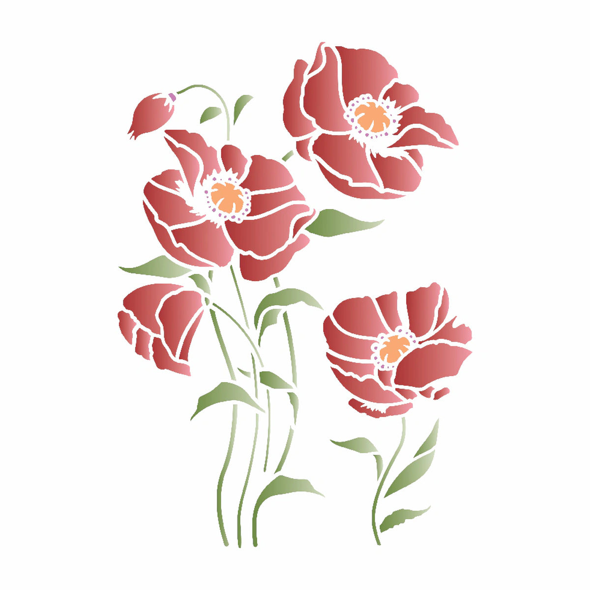 Stencil Flor Papoulas I 20x25cm para Pintura Decorativa e Artesanato 3810 - Opa