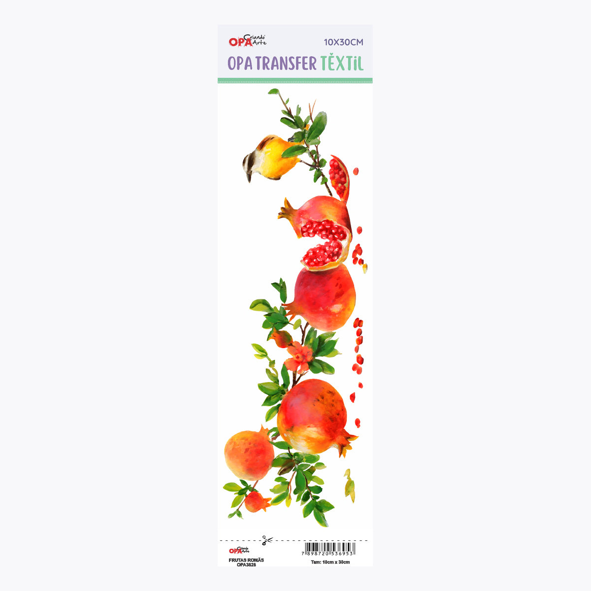 Transfer Têxtil Frutas Romãs 10x30cm para Personalização de Tecidos 3828 - Opa