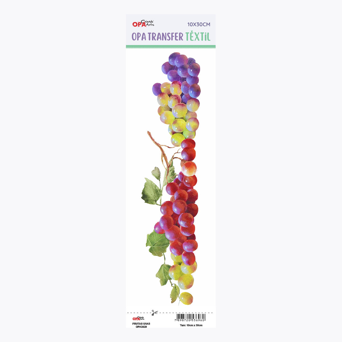 Transfer Têxtil Frutas Uvas 10x30cm para Personalização de Tecidos 3829 - Opa