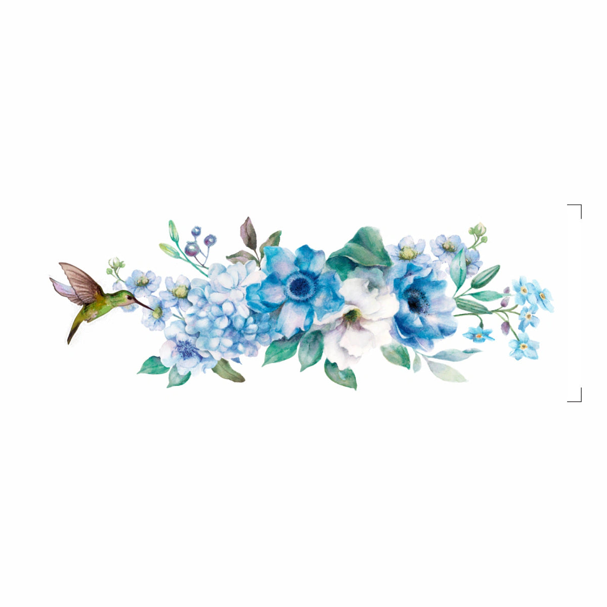 Transfer Têxtil Flores Azuis e Beija-flor 7x20cm para Personalização de Tecidos 3830 - Opa