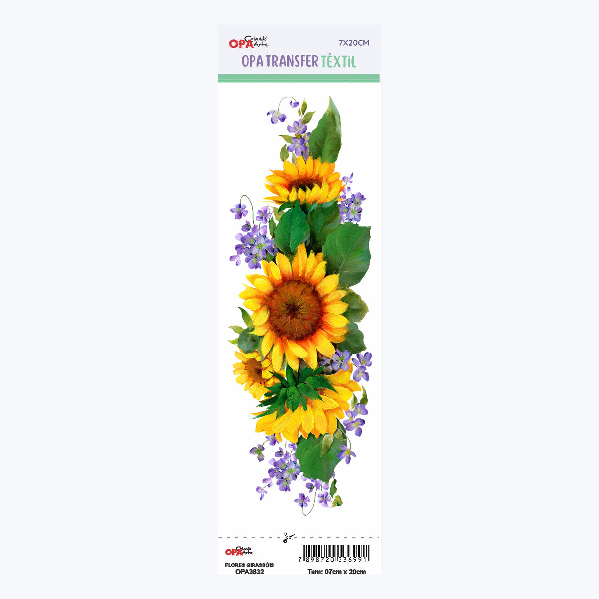 Transfer Têxtil Flores Girassóis 7x20cm para Personalização de Tecidos 3832 - Opa