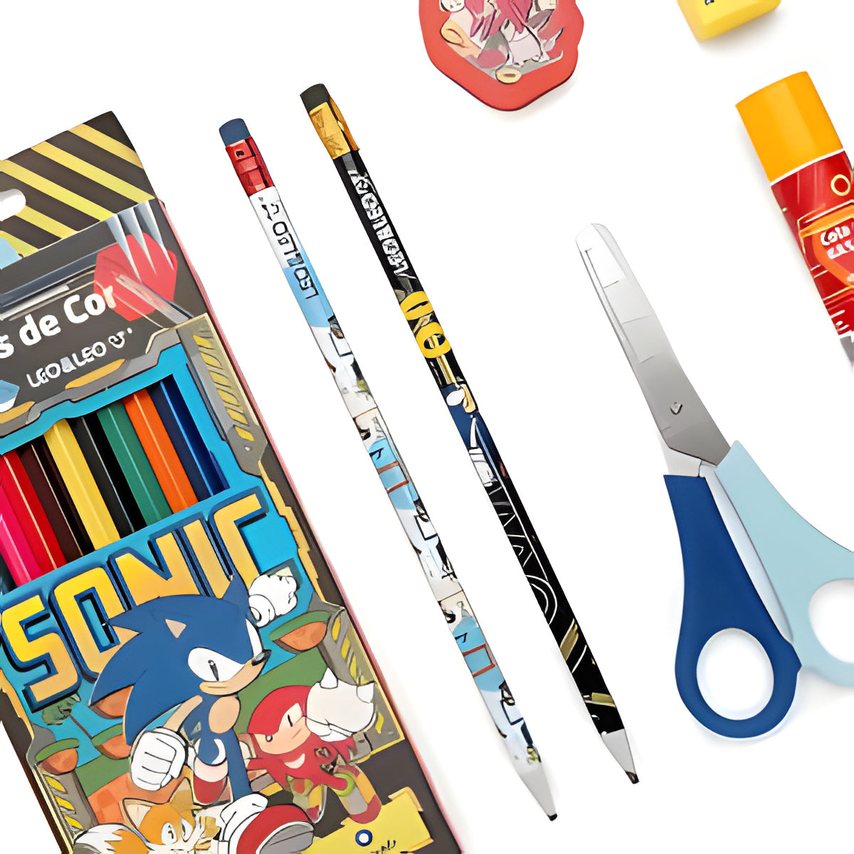 Kit Escolar Sonic 18 Itens com Lápis de Cor 12 Cores - Leo & Leo