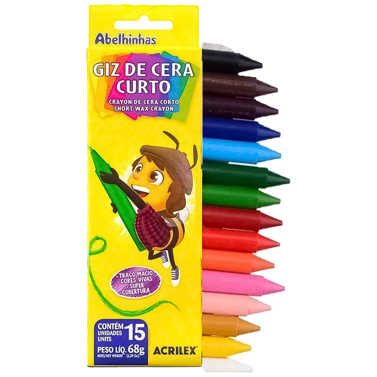 Giz de Cera Curto 68g 15 Cores Acrilex - 09215