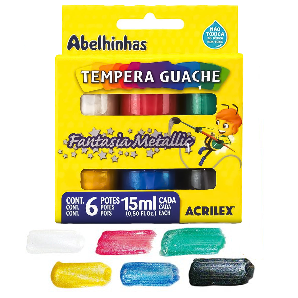 Kit Tempera Guache 06 Cores Fantasia Metallic 15ml Acrilex - 02002
