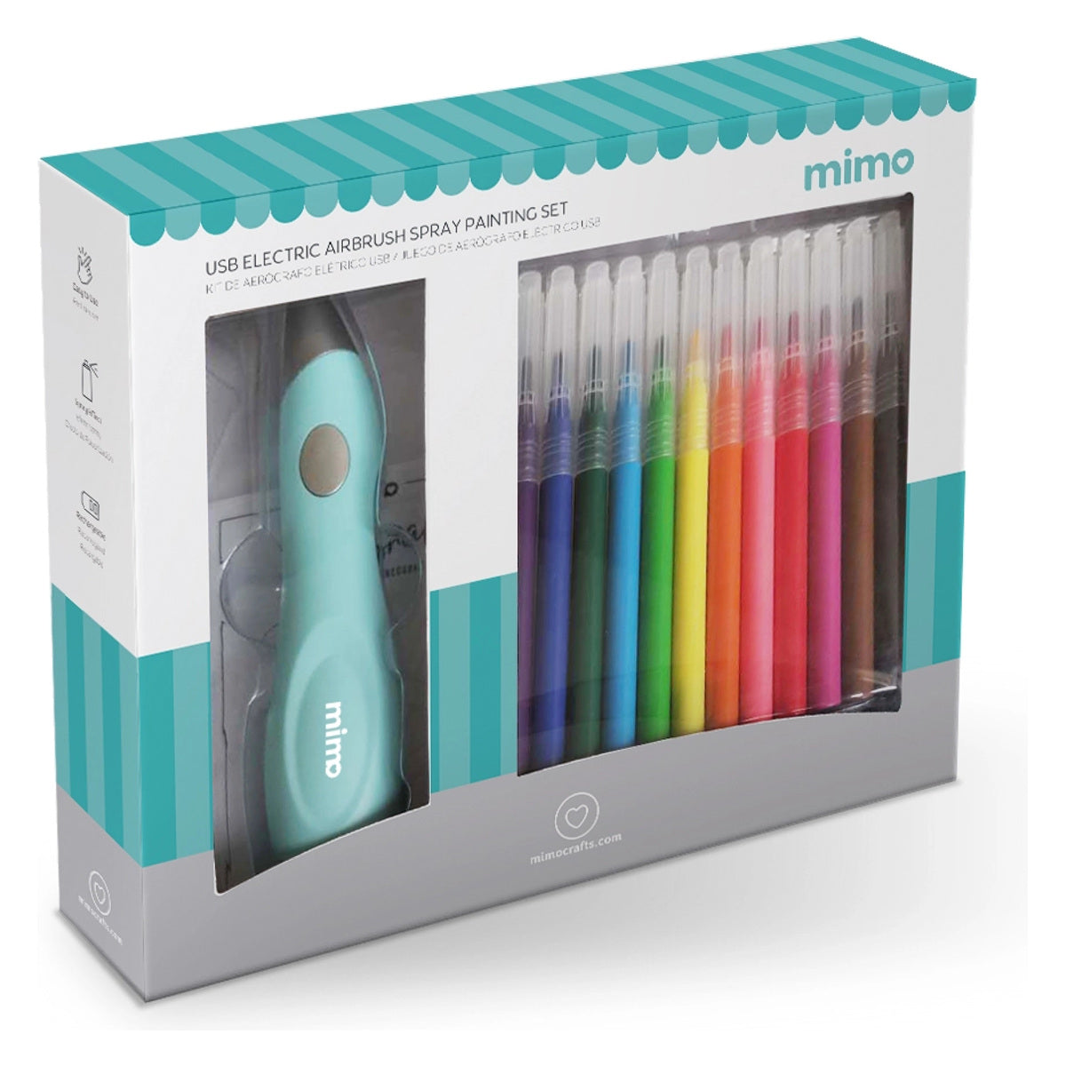 Kit Aerógrafo Elétrico Usb Mimo com 12 Canetas Hidrográficas para Pintura Criativa 05526 - Mimo Crafts