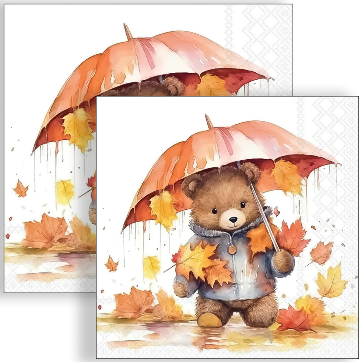 Guardanapo para Decoupage Ambiente 33x33cm com 2 Unidades - Ursinho de Guarda Chuva