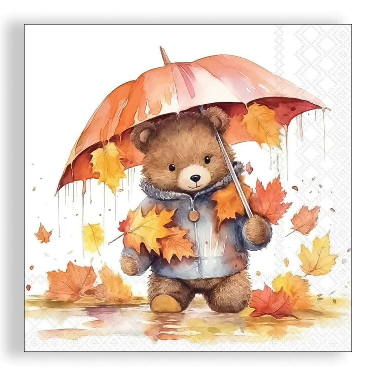 Guardanapo para Decoupage Ambiente 33x33cm com 20 Unidades - Ursinho de Guarda Chuva