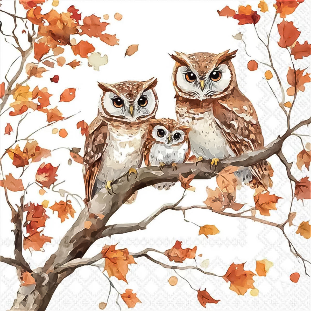 Guardanapo para Decoupage Ambiente 33x33cm com 2 Unidades - Familia de Corujas