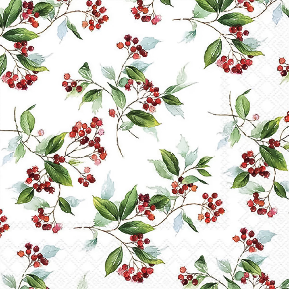 Guardanapo para Decoupage Ambiente 33x33cm com 2 Unidades - Natal Ramos com Bagas Vermelhas