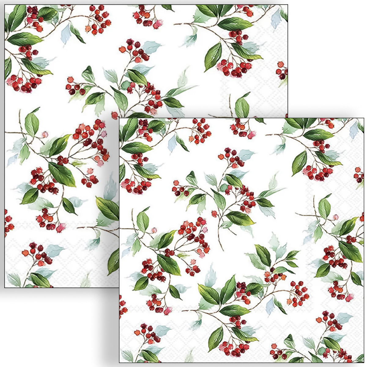 Guardanapo para Decoupage Ambiente 33x33cm com 2 Unidades - Natal Ramos com Bagas Vermelhas