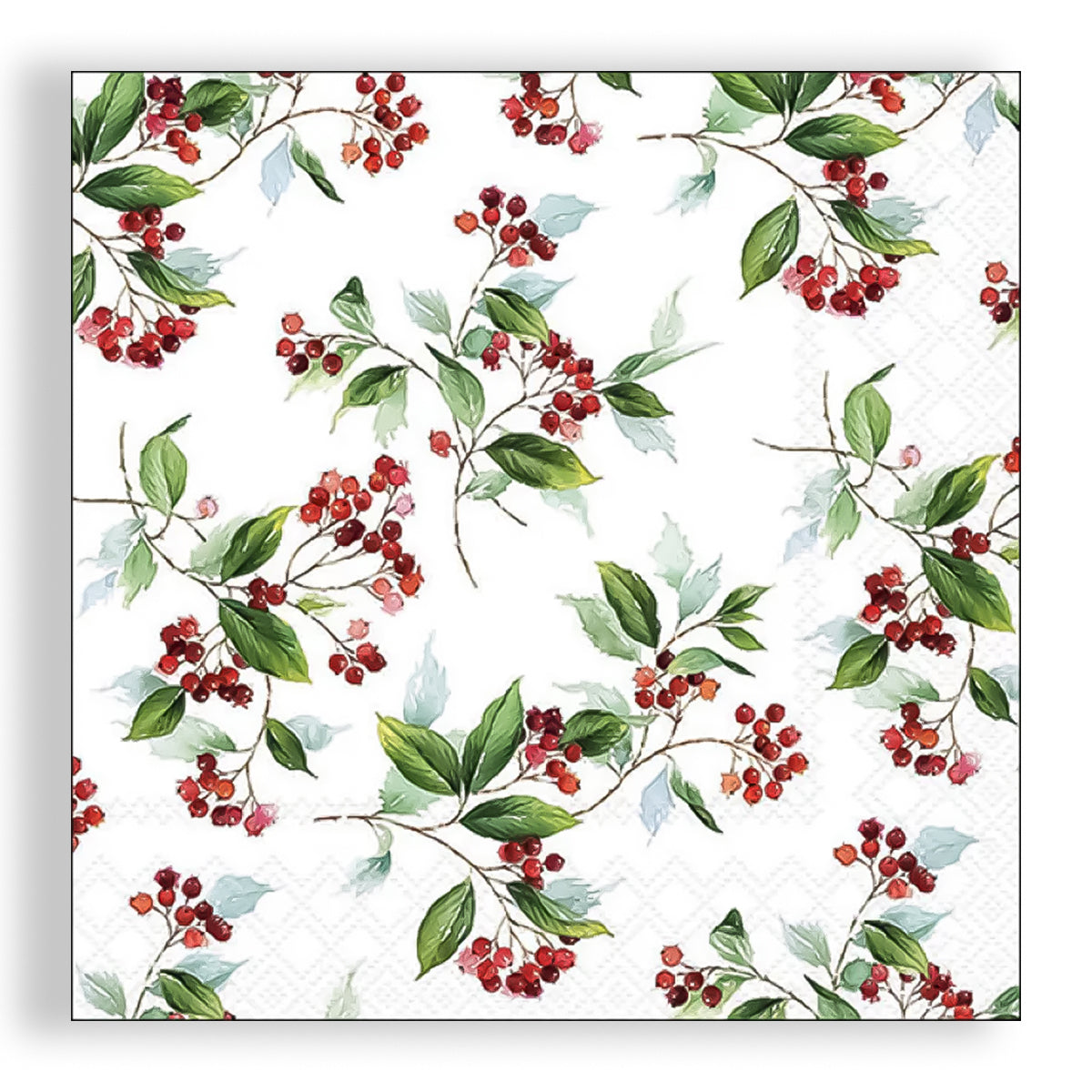 Guardanapo para Decoupage Ambiente 33x33cm com 2 Unidades - Natal Ramos com Bagas Vermelhas