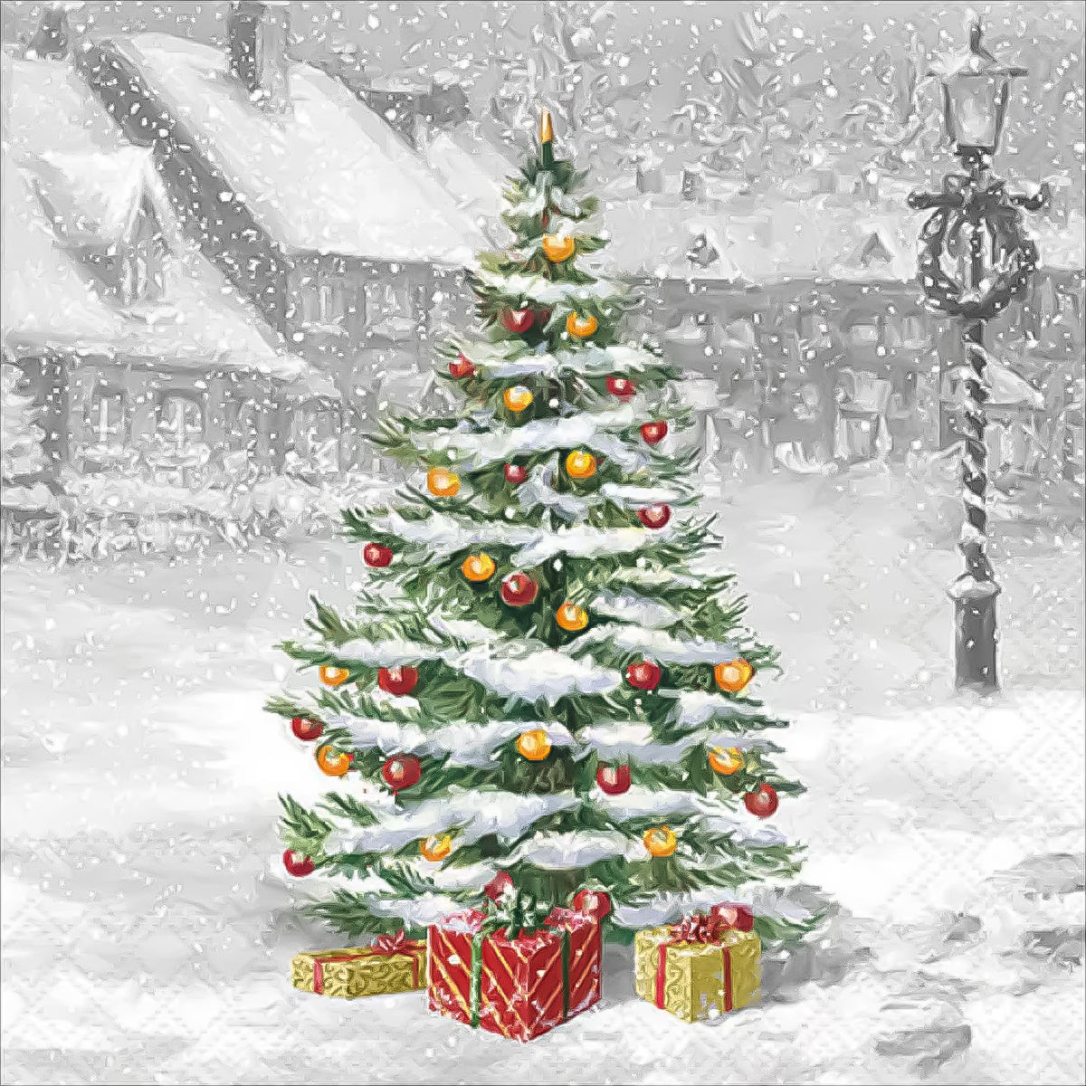 Guardanapo para Decoupage Ambiente 33x33cm com 20 Unidades - Natal Arvore no Quadrado