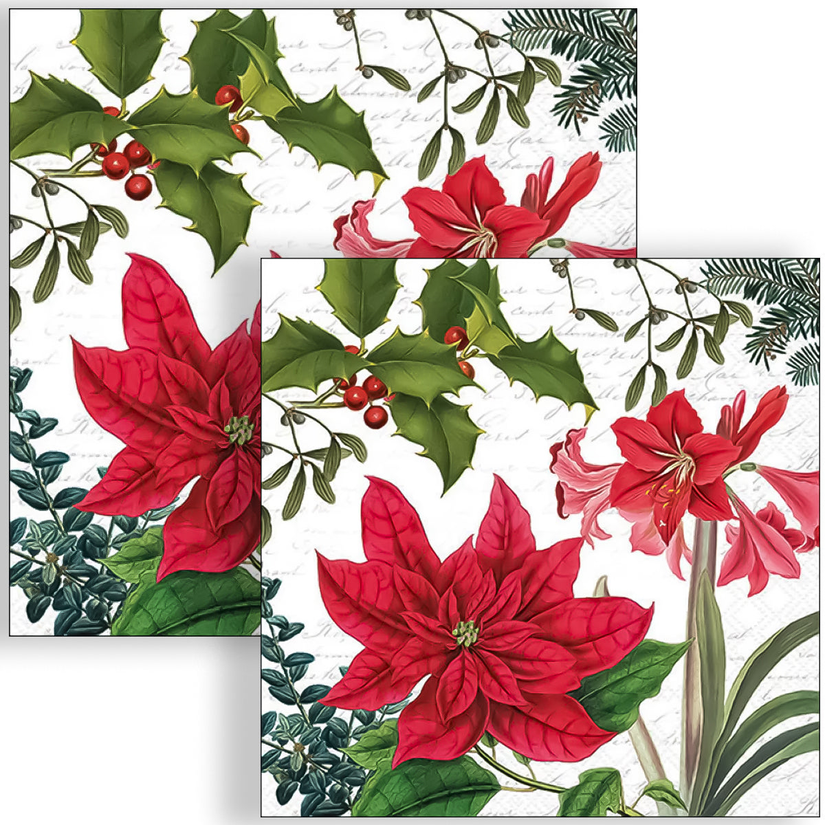 Guardanapo para Decoupage Ambiente 33x33cm com 20 Unidades - Plantas de Natal Brancas