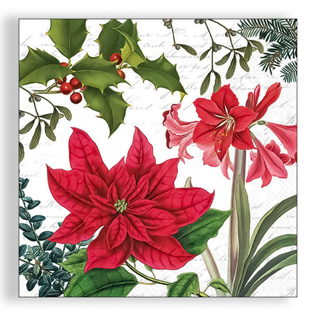Guardanapo para Decoupage Ambiente 33x33cm com 20 Unidades - Plantas de Natal Brancas