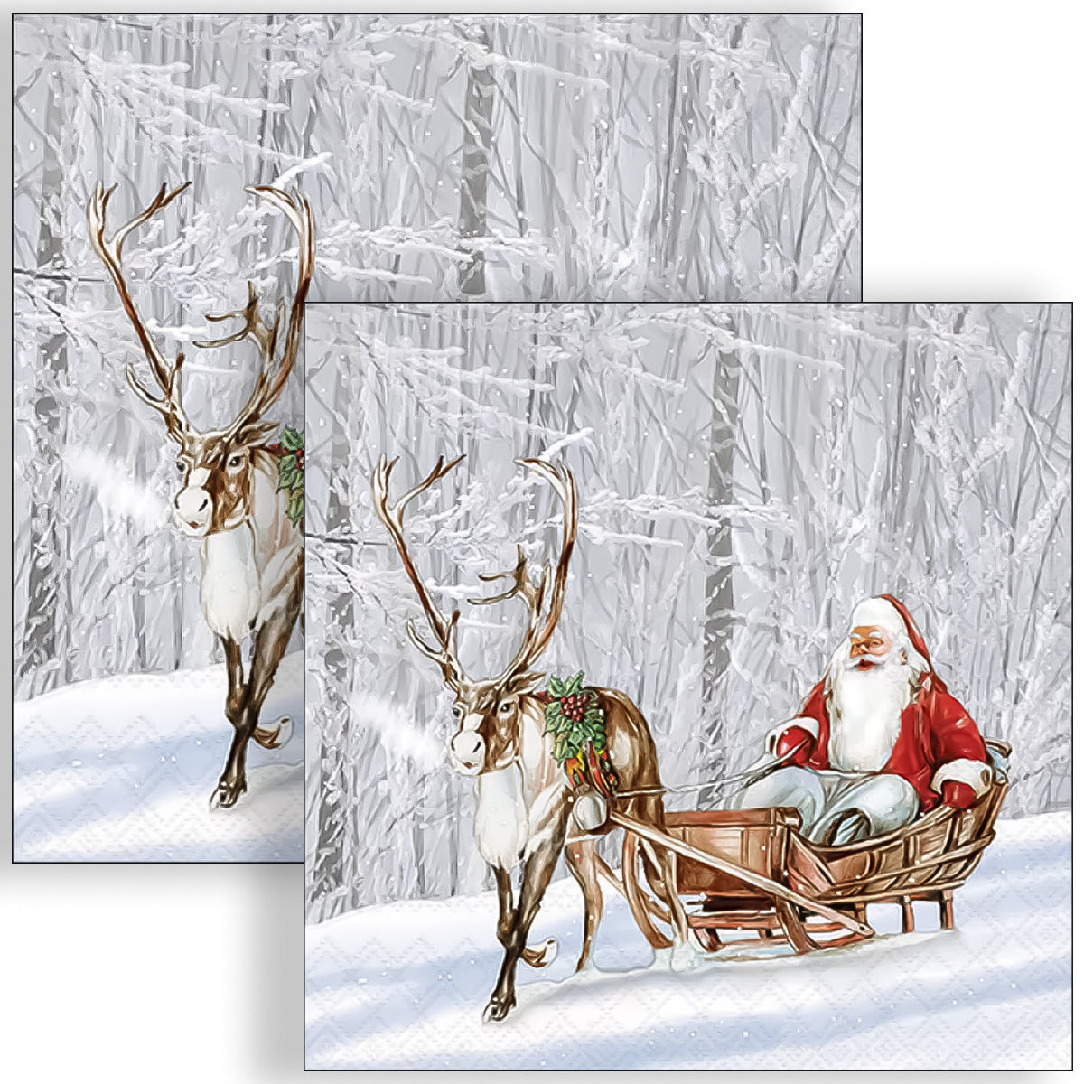 Guardanapo para Decoupage Ambiente 33x33cm com 20 Unidades - Natal Papai Noel na Floresta Nevada