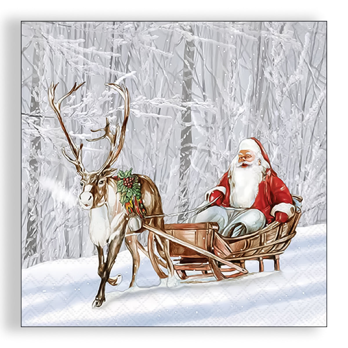 Guardanapo para Decoupage Ambiente 33x33cm com 2 Unidades - Natal Papai Noel na Floresta Nevada