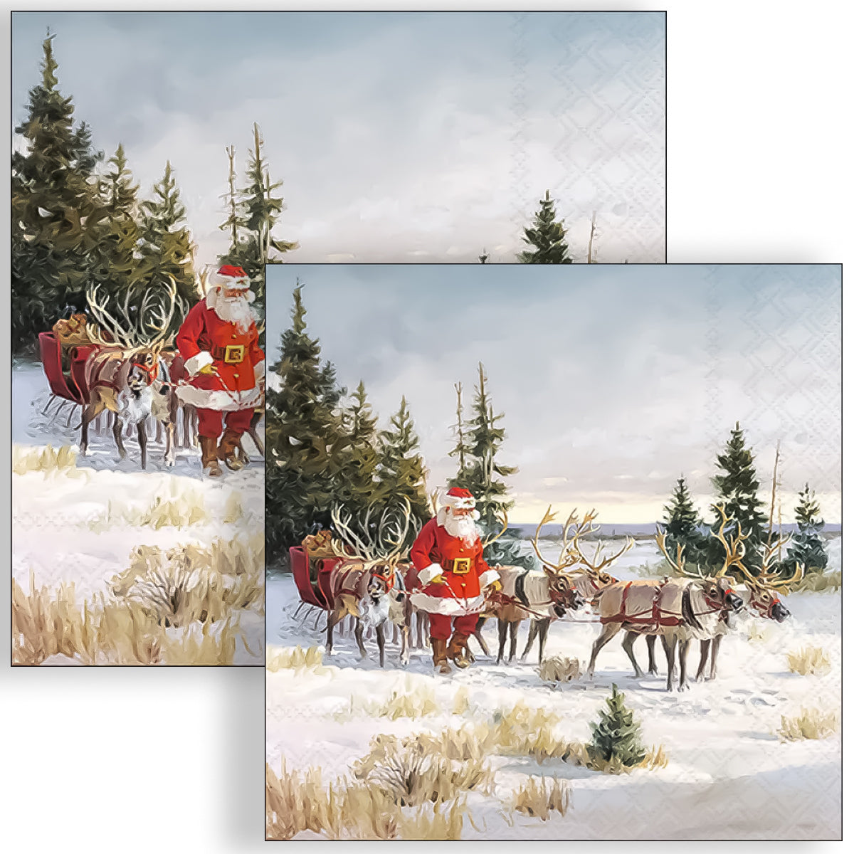 Guardanapo para Decoupage Ambiente 33x33cm com 20 Unidades - Natal Papai Noel com Suas Renas