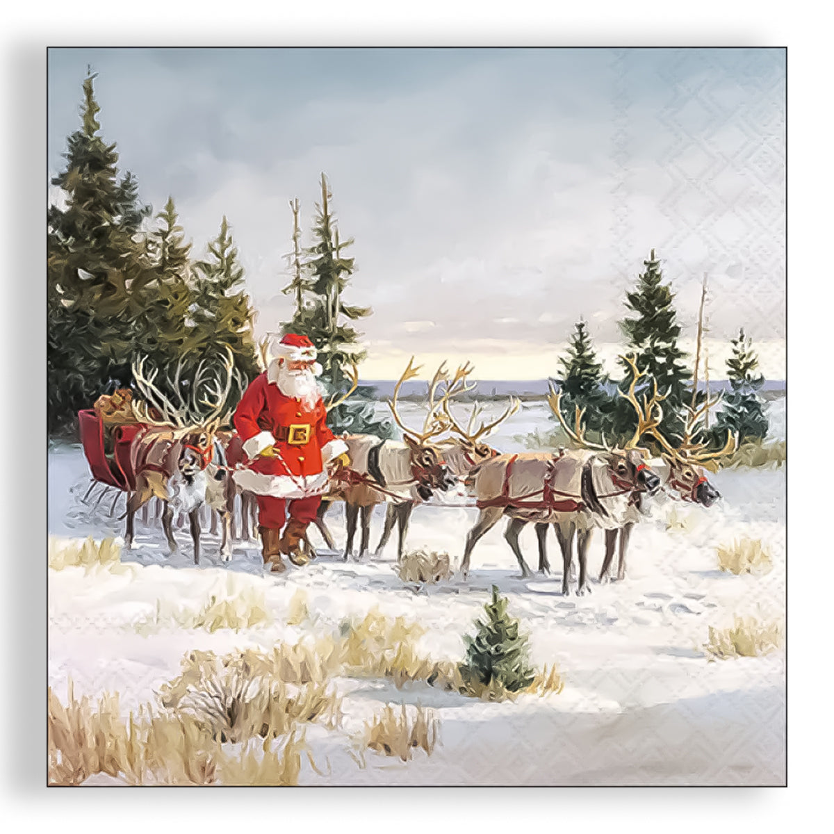 Guardanapo para Decoupage Ambiente 33x33cm com 2 Unidades - Natal Papai Noel com Suas Renas